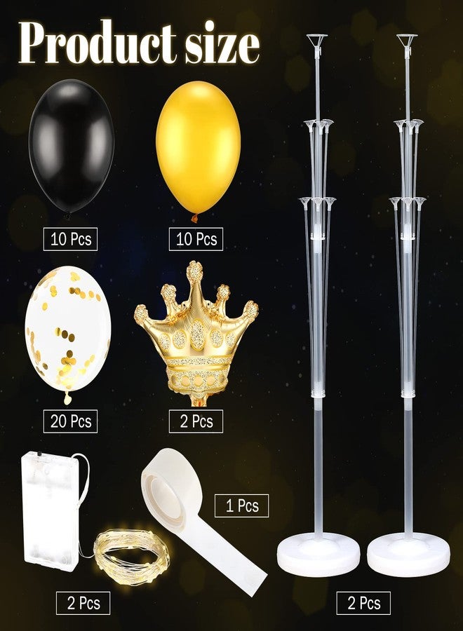 Sosation 2 Set Floor Crown Balloon Stand Kit Includes LED String Lights 42 Balloons 44 Sticks 26 Cups Gold Balloon Column Backdrop Decorations for Birthday Baby Shower Wedding Party - Image 3